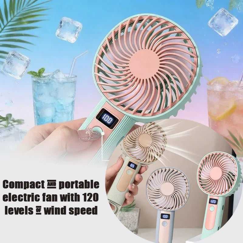 120-Speed Portable Handheld Fan | USB Rechargeable & Digital Display