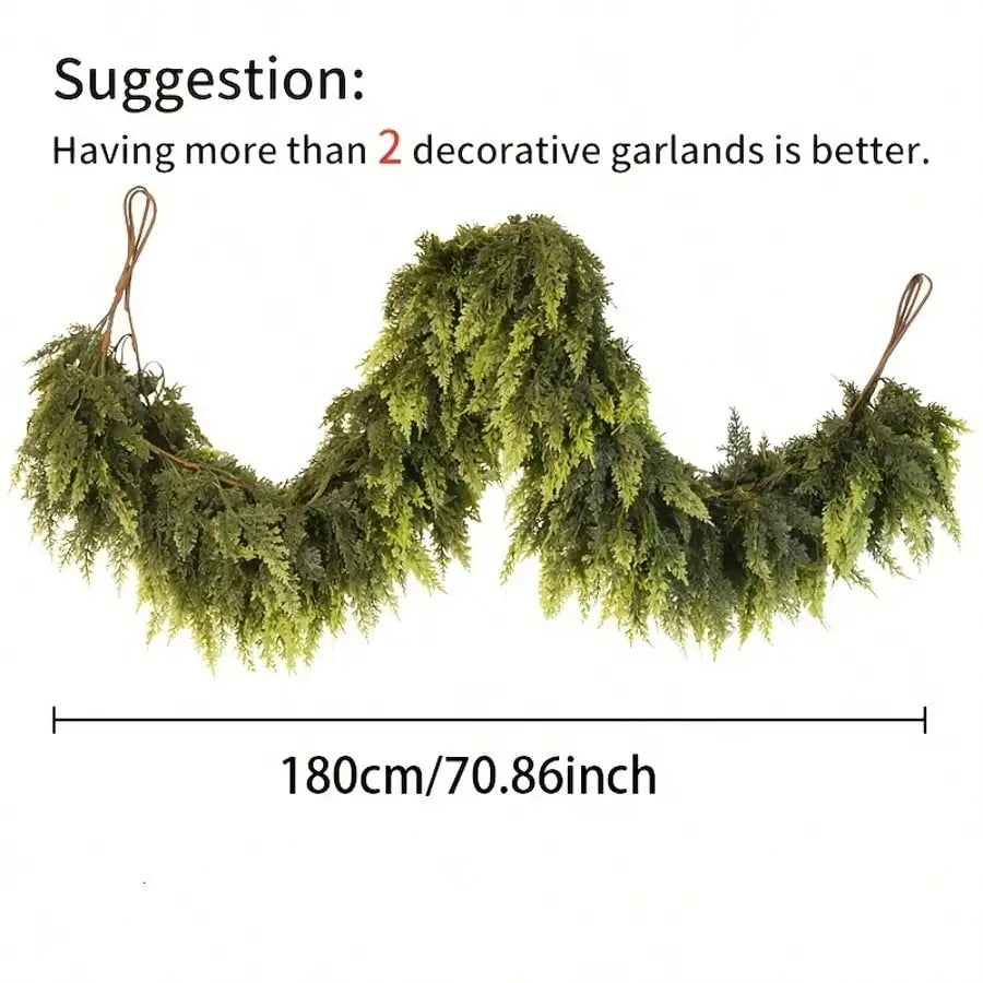 70in Artificial Christmas Garland, Dense Norfolk Pine Vine Wreath for Door Wall Mantle, Cedar Rattan Holiday Decor, 180cm Long Peaceful Pleasures Health and Wellness