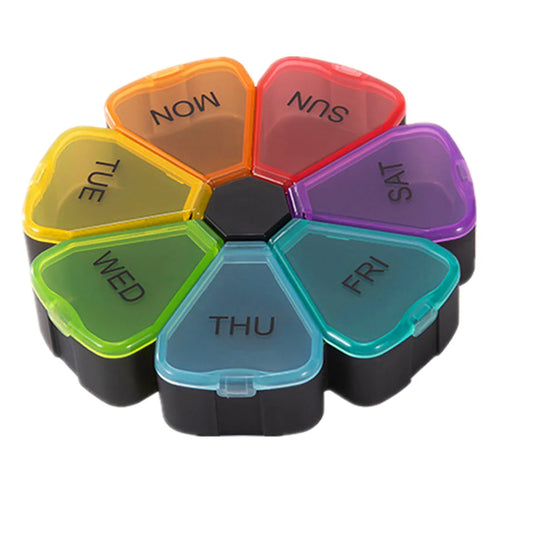 7-Day Pill Organizer | Mini Portable Travel Tablet & Vitamin Box Pill Organizer Peaceful Pleasures Health and Wellness The bottom is black