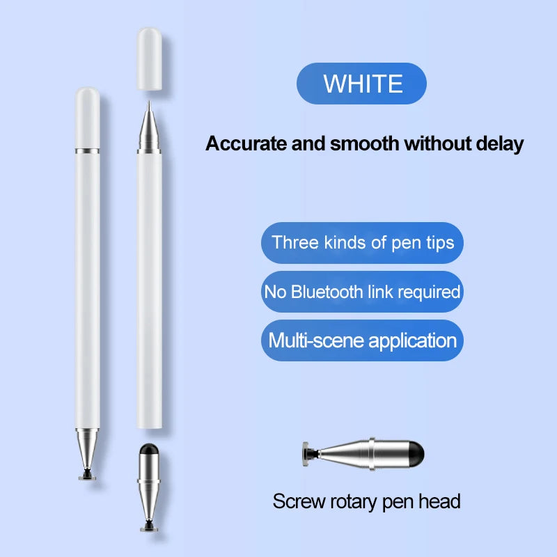 3-in-1 Capacitive Stylus For Touch Screen Stylus Pen For Tablet Touch Pen For Cell Phone Universal Capacitive Pencil For Phone Peaceful Pleasures Health and Wellness White