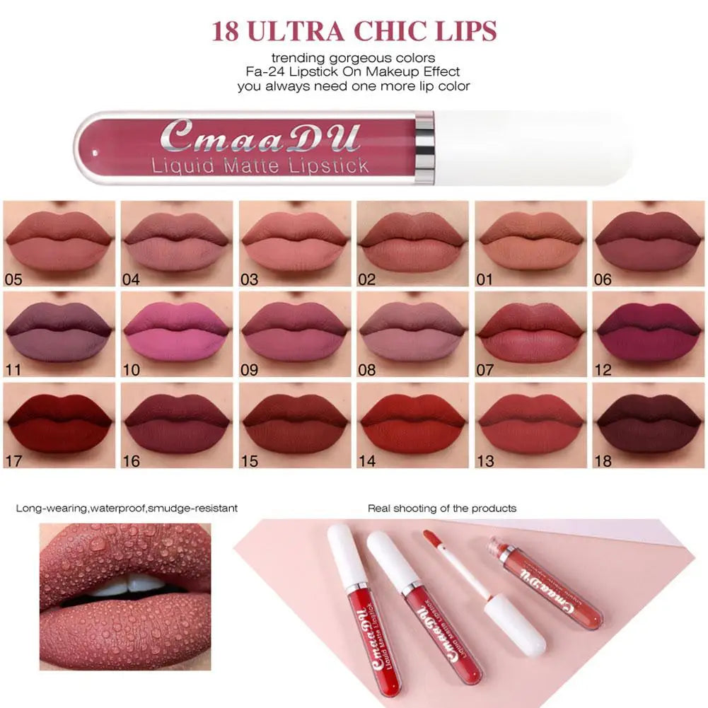 18-Color Waterproof Matte Liquid Lipstick – Long-Lasting Lip Gloss