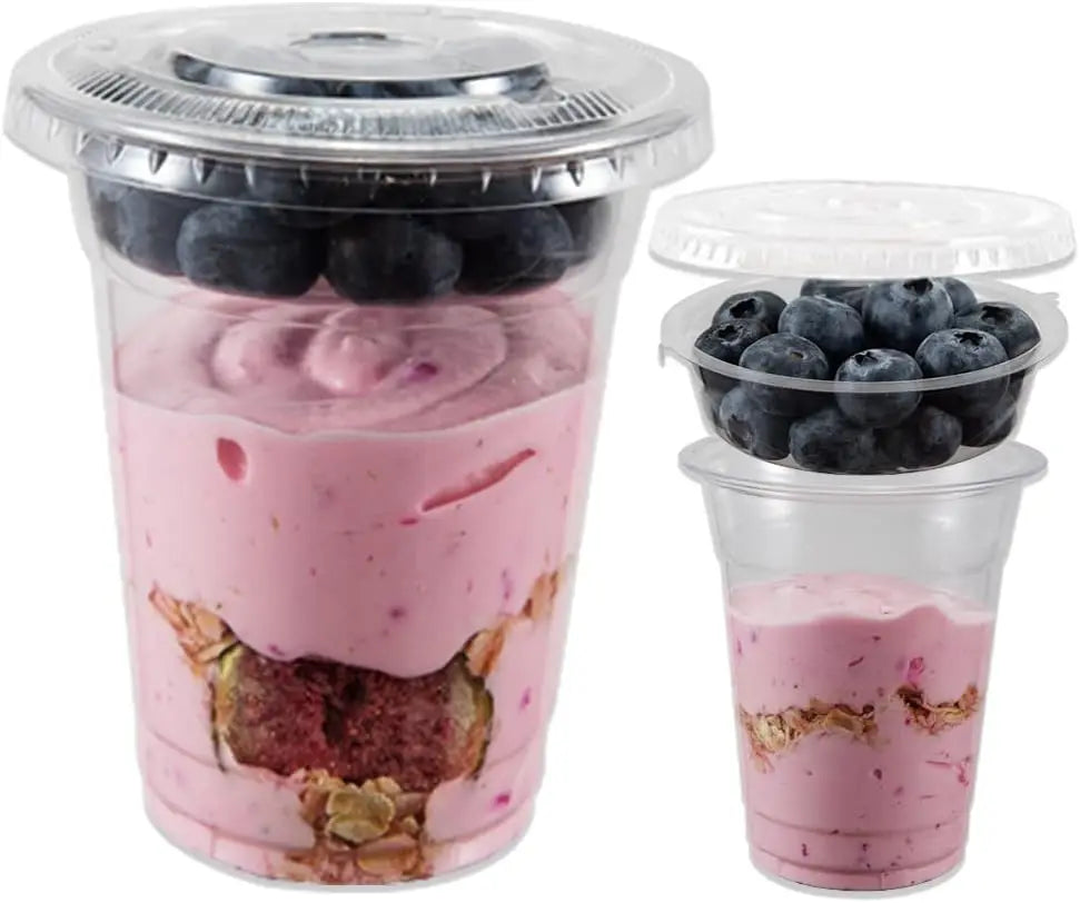 12OZ Clear Cups Disposable Party Cups Parfait Crystal for Pudding Ice Cream Cupcake Iced Coffee Smoothie Juice Soda Cocktail Peaceful Pleasures Health and Wellness Insert Flat 100pcs