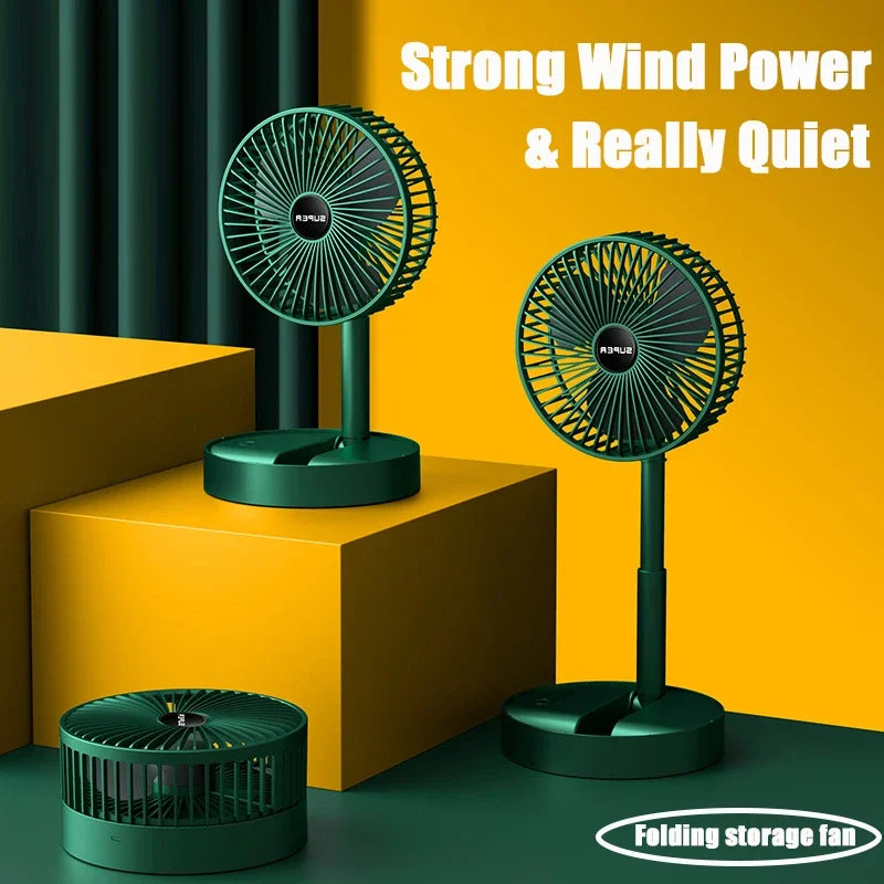Home Folding Fan Cooling Handy Desk Low Noise Adjustable Hight USB Charging High Duration Standby Desktop Mini Electric Fan Peaceful Pleasures Health and Wellness