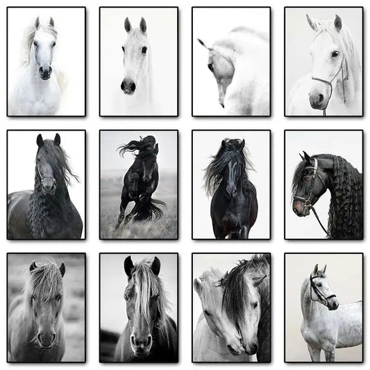 Black and White Horse Portrait Poster Print Canvas Painting Horses Running Animal Wall Picture for Farmhouse Room Home Decor Peaceful Pleasures Health and Wellness