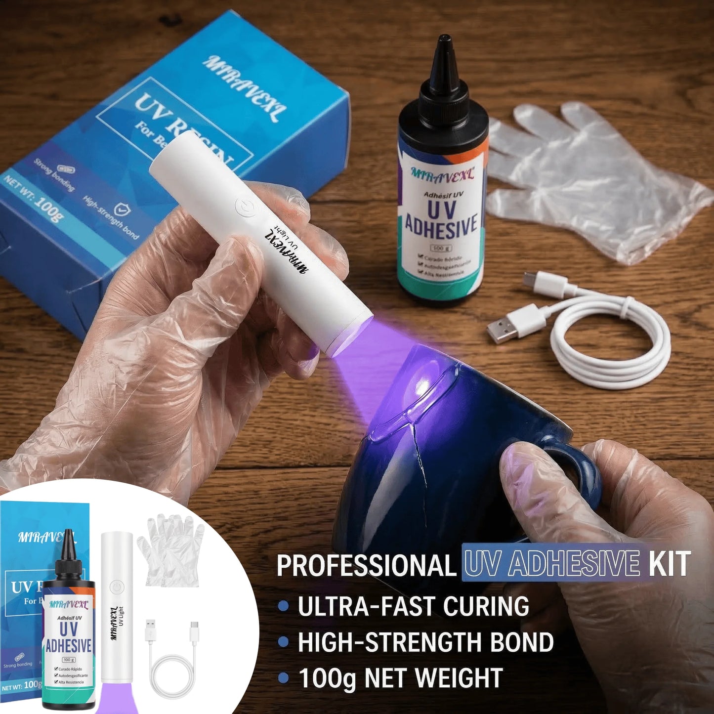 Upgraded UV Resin Kit with USB Light Fast Curing Clear UV Glue Flashlight Welding Seconds Bonding Glass Jewelry Repair Peaceful Pleasures Health and Wellness