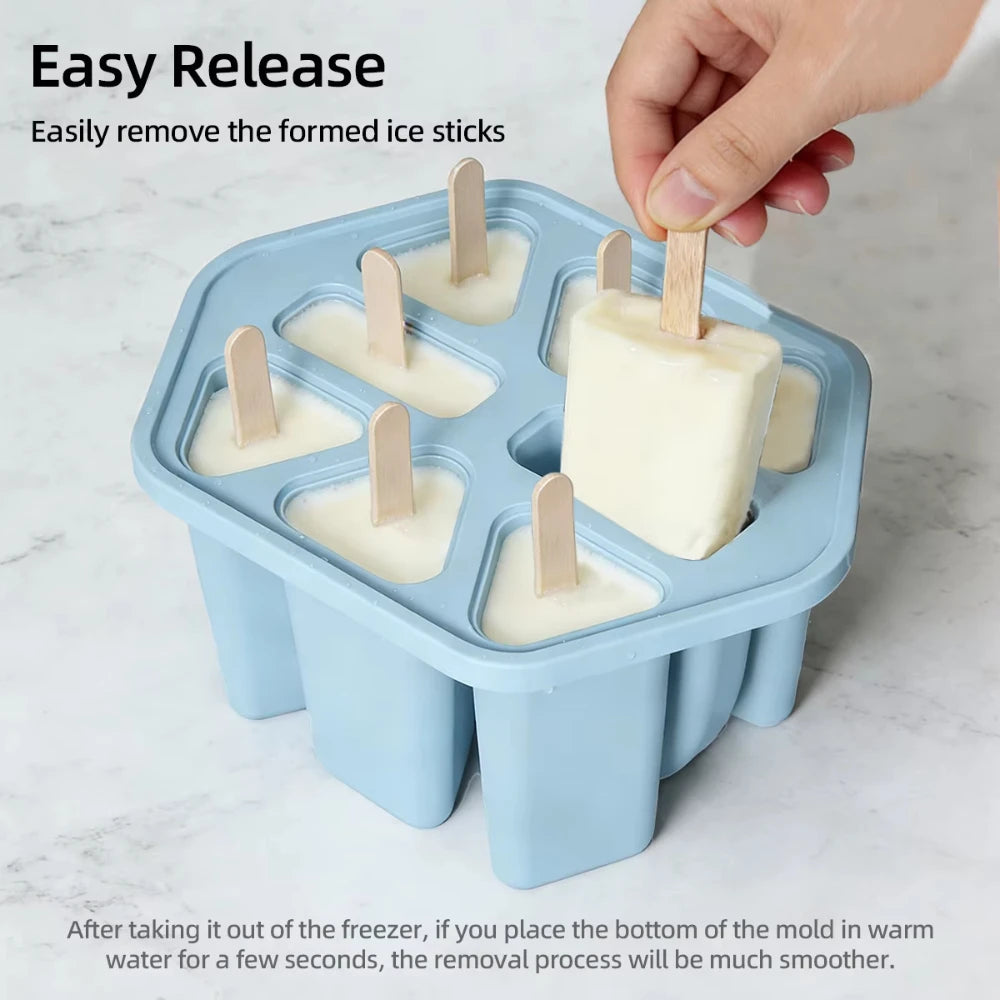 8 Holes Popsicle Molds Silicone Ice Pop Mold Popsicle Mold Reusable Easy Release Ice Pop Make Ice Mold Peaceful Pleasures Health and Wellness