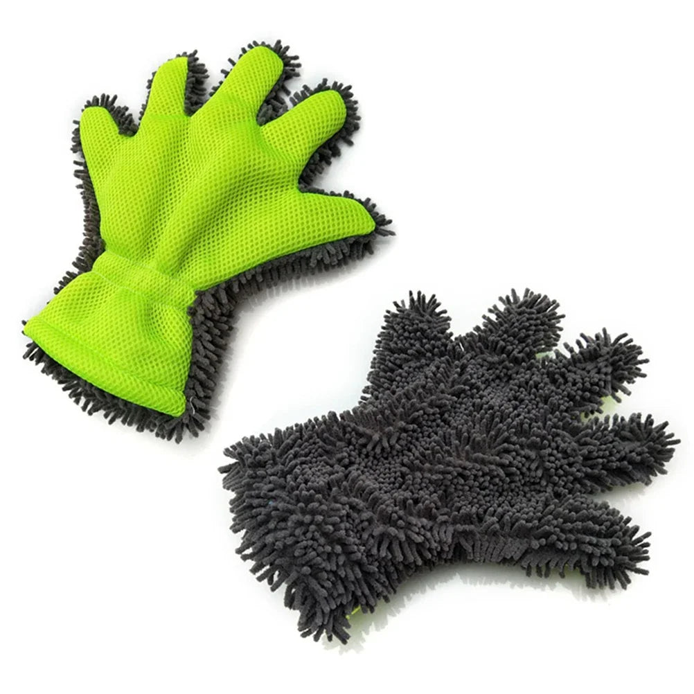 Premium 5-Finger Car Washing Gloves - Soft Microfiber Mitts for Effective Cleaning & Drying of Cars & Motorcycles Cleaning Peaceful Pleasures Health and Wellness 1pair green