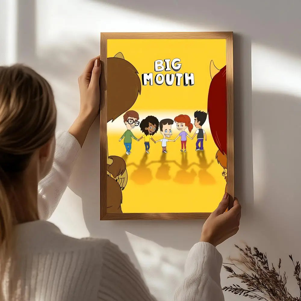 Cartoon Big Mouth HD Waterproof Self-Adhesive Wall Art Poster Wall Art Poster Peaceful Pleasures Health and Wellness White6 50X70cmNoframe