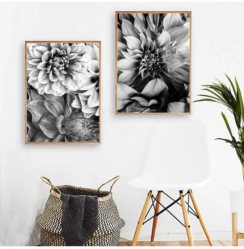 Black & White Floral Canvas Wall Art | Nordic Abstract Poster