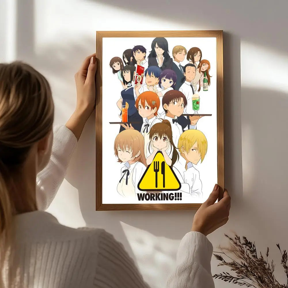 Anime W-Working!! Poster HD Self Adhesive Waterproof Wall Art Ideal for Home Office Dorm Bedroom Great Gift Peaceful Pleasures Health and Wellness White6 50X70cmNoframe