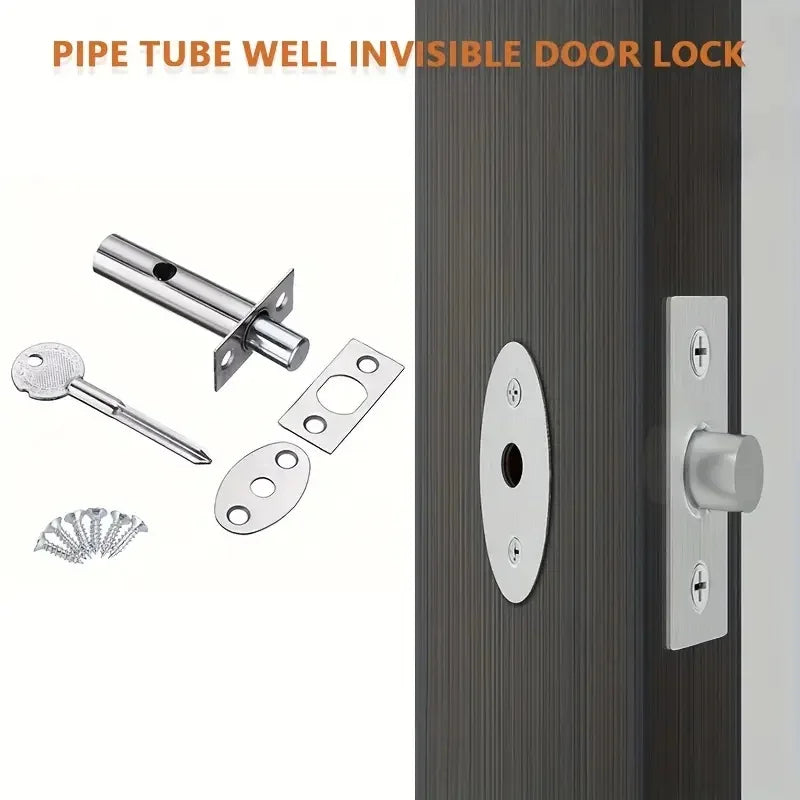 Invisible Mortise Door Lock with Key Fireproof Metal Pipe Well Lock Fire Door Escape Aisle Lock Furniture Hardware Accessories Peaceful Pleasures Health and Wellness