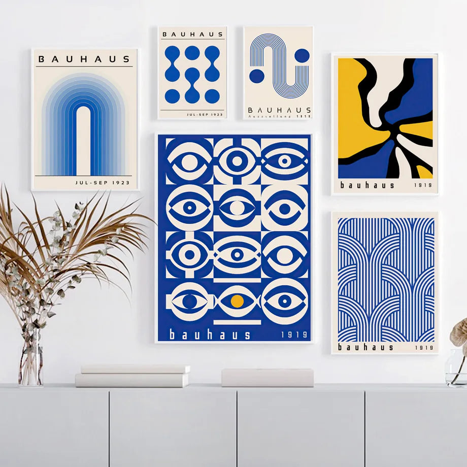 Mid Century Modern Blue Bauhaus Abstract Canvas Wall Art Print