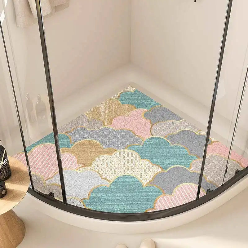 Fan-Shaped Anti-Slip Bathroom Mat – Cartoon Curved Suede Rug