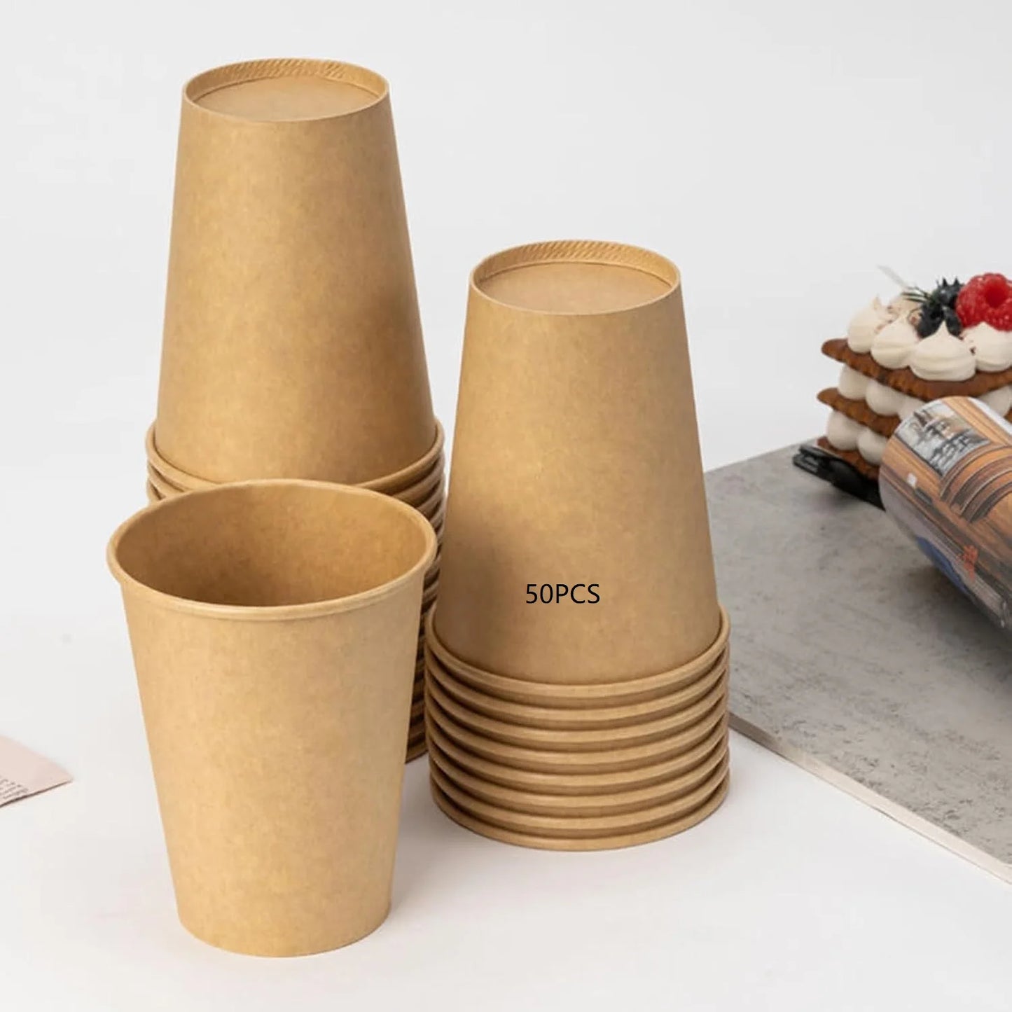 8 oz Bamboo Fiber Paper Cups Brown Kraft Disposable Coffee Cups Unbleached Cups for Hot/Cold Beverage Party Picnic Travel Events Peaceful Pleasures Health and Wellness 50PCS