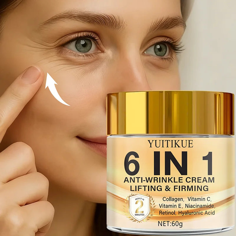 6-in-1 Anti-Wrinkle Cream 60g Quick Lifting & Firming with Collagen & Retinol Moisturizing Skin Smoothing Formula Peaceful Pleasures Health and Wellness Default Title