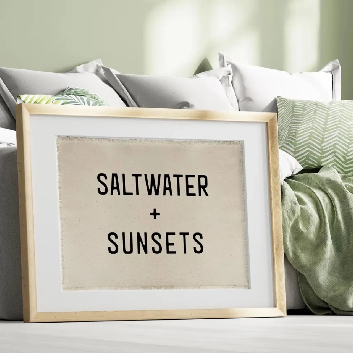 Saltwater & Sunsets Minimalist Quote Canvas Wall Art Print