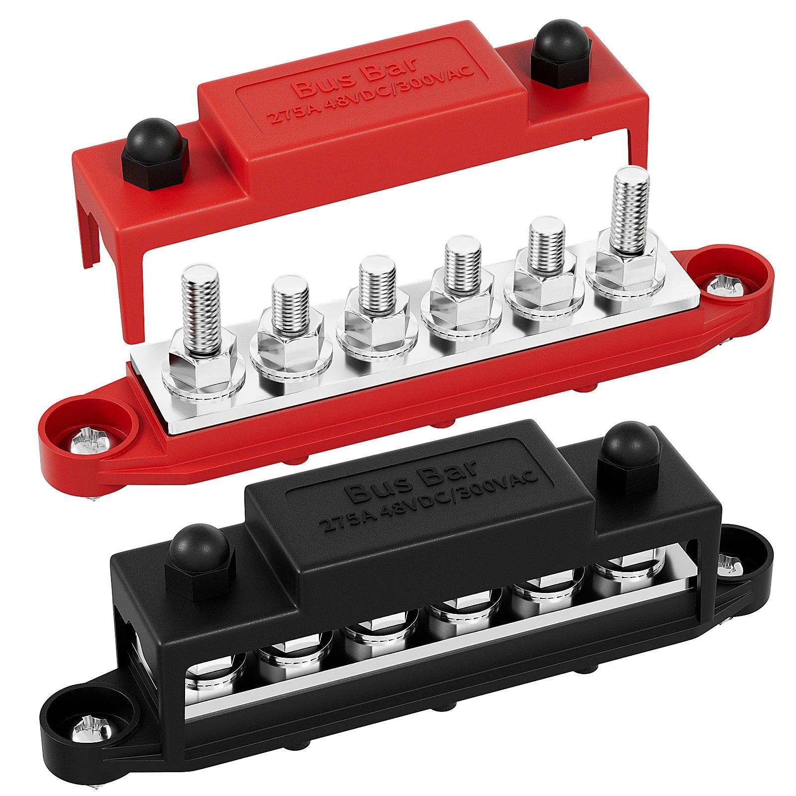 275A Bus Bar 12V Power Distribution Block Car Audio Busbar 6 x 5/16" (M8) Terminal Stud Positive & Ground Battery Bus Bar Peaceful Pleasures Health and Wellness Red abd black United States
