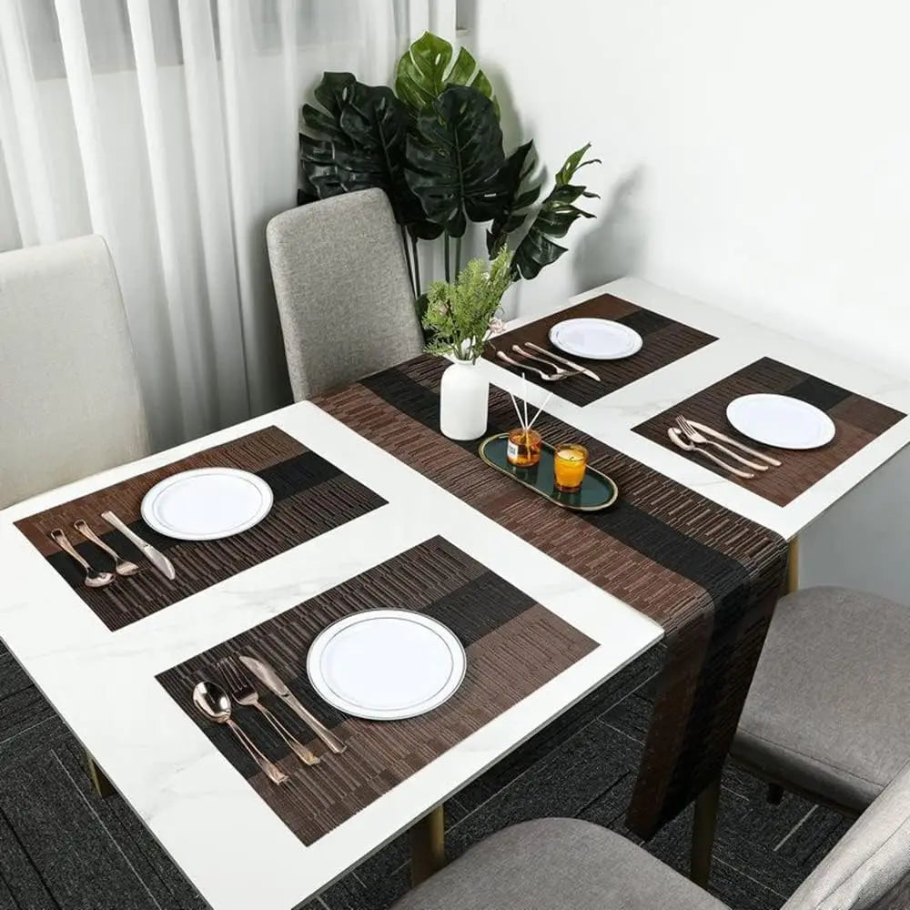 PVC Placemats Set Washable Dining Table Mats Set Tear-proof Heat Resistant 6 x Place Mats 6 x Coasters and 1 x Table Runner Peaceful Pleasures Health and Wellness