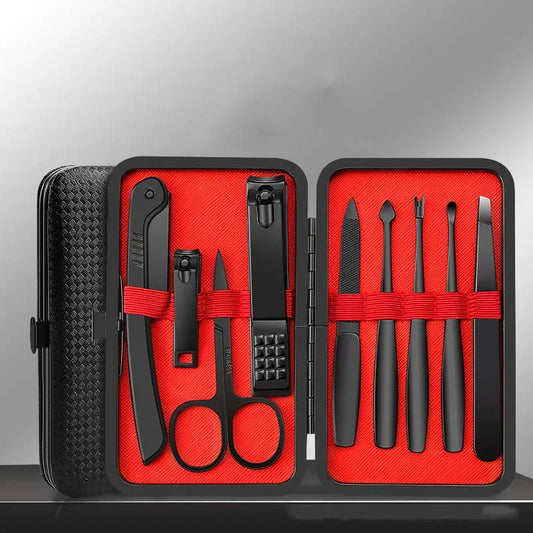 9-Pc Stainless Steel Tweezers & Nail Scissors Kit | Leather Case Nail & Grooming Kit Oasis Select A
