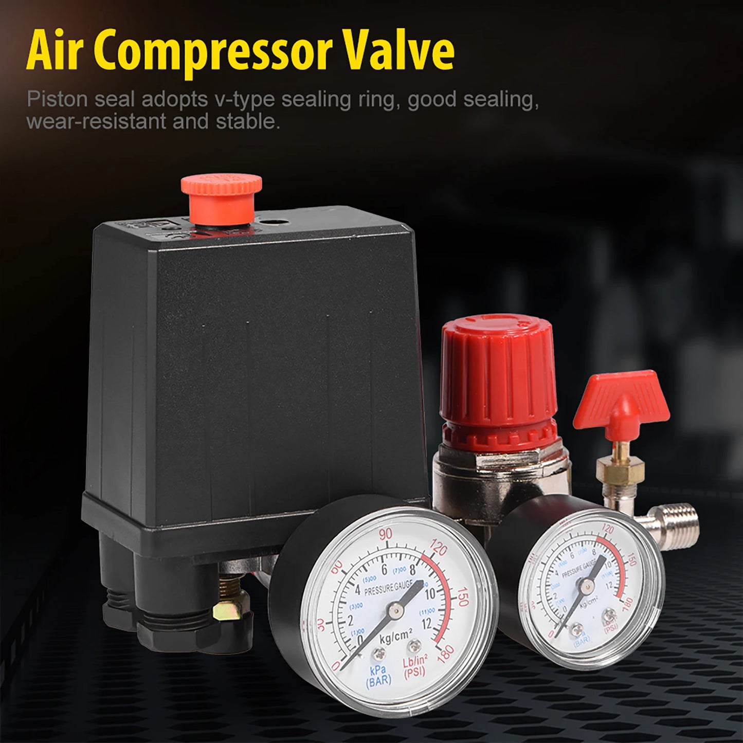 Small Air Compressor Pressure Switch Control Valve Regulator with Gauges Air Compressor Pressure Switch Air Compressor Valve Peaceful Pleasures Health and Wellness