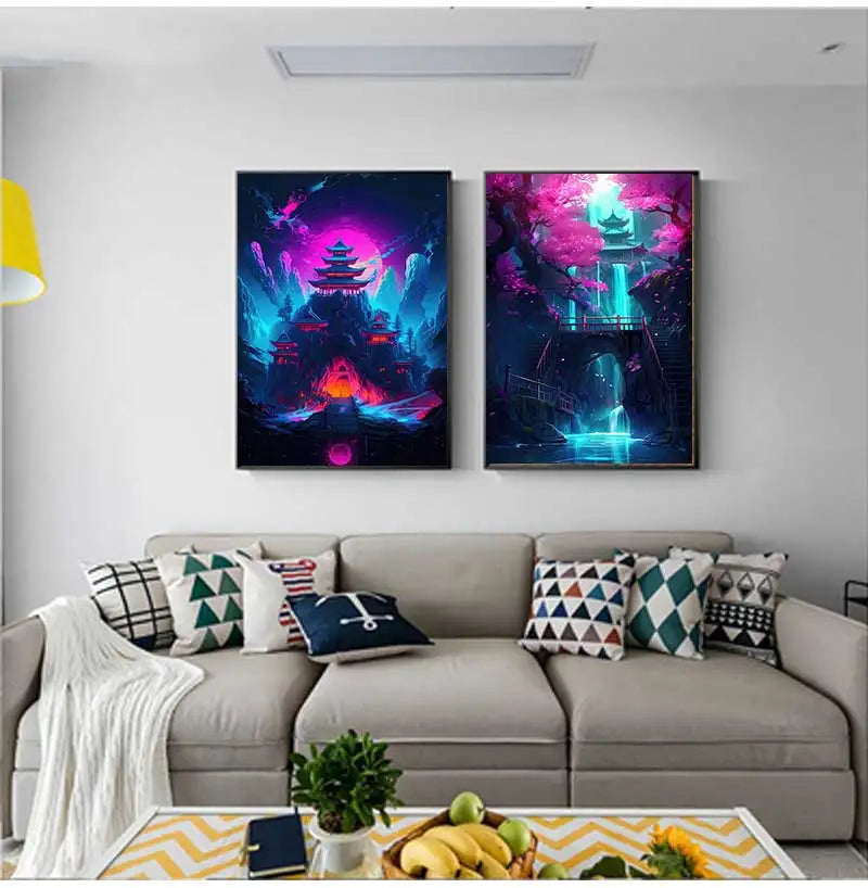 Japanese Anime Cyberpunk Neon Canvas Wall Art 3-Piece Set Canvas Wall Art Peaceful Pleasures Health and Wellness