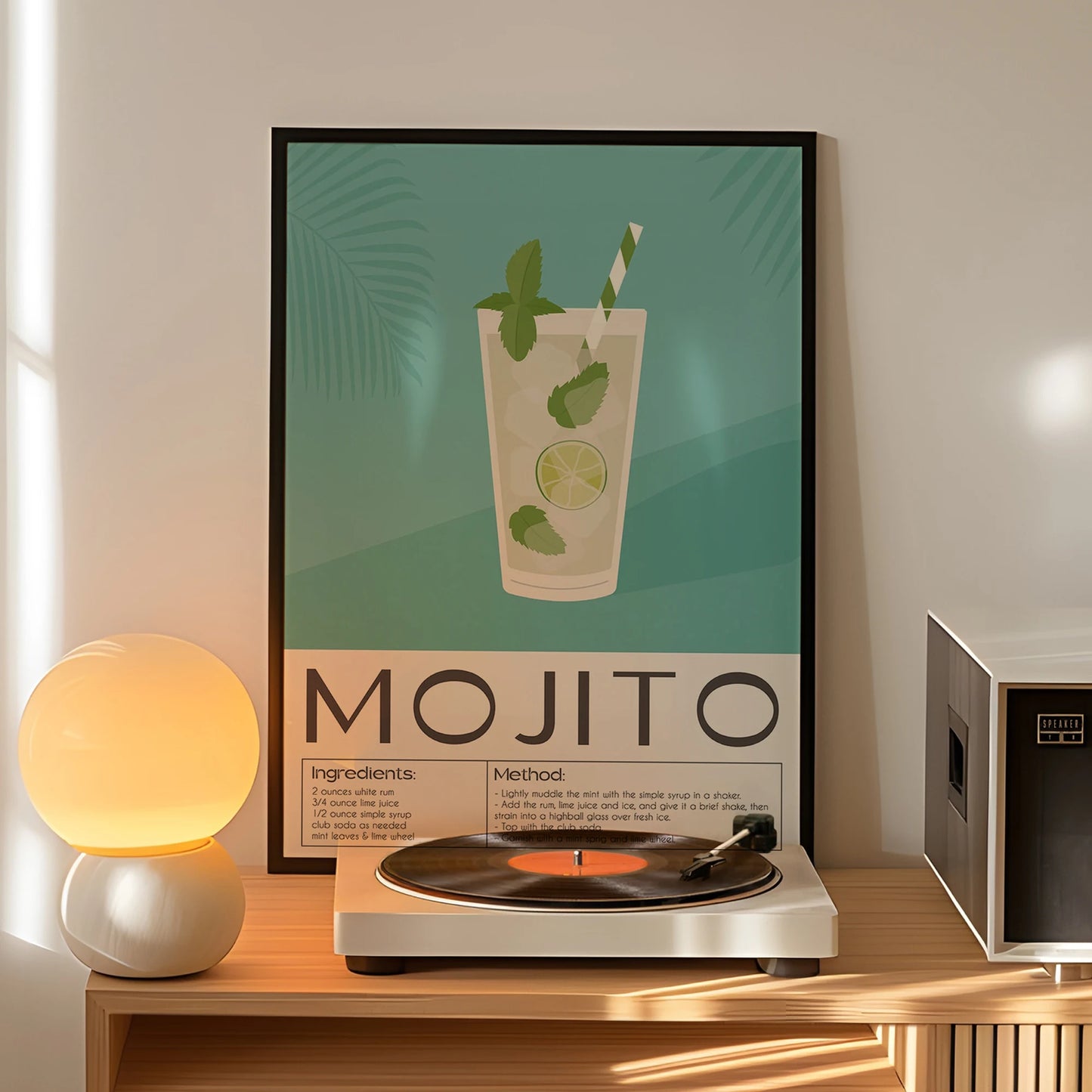 Minimalist Mojito Cocktail Canvas Wall Art Print | Bar Decor