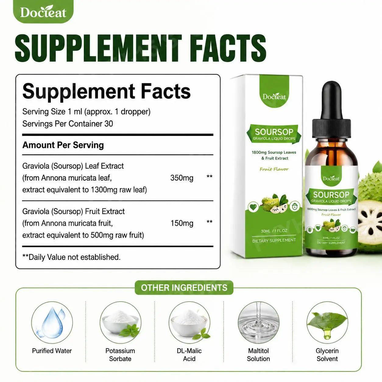 Soursop Graviola Liquid Drops 1800mg – Daily Herbal Supplement