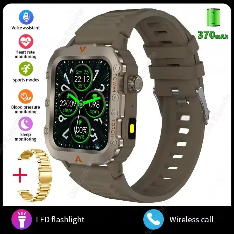 2026 New Military Outdoor Smart Watch Men's GPS Flashlight Bluetooth Call 2.01" AMOLED Screen 3ATM Waterproof Sports Smartwatch Peaceful Pleasures Health and Wellness Br22GoSzstrap Smartwatch