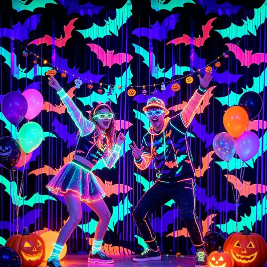 Halloween Bat Tinsel Curtain – Fluorescent Backdrop 1x2M Halloween Party Decor Oasis Select