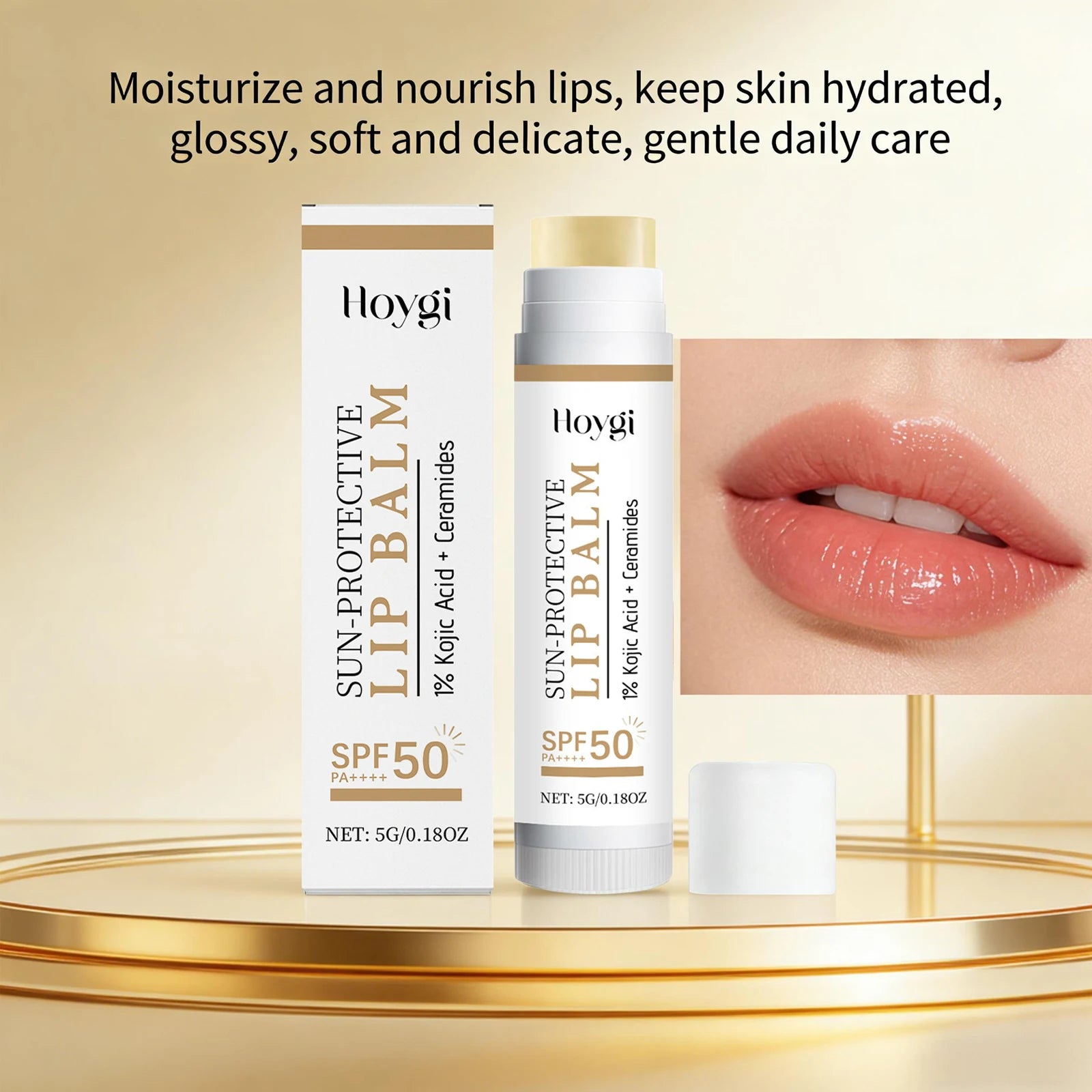 Sun Protective Lip Balm Spf 50+ Sunblock Fade Lip Lines Nourishing Moisturizing Kojic Acid Ceramide Lip Care Shining Lipstick Peaceful Pleasures Health and Wellness