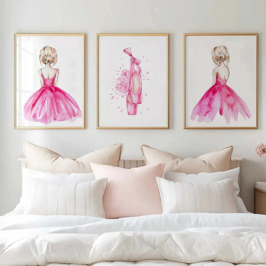 3-Piece Pink Ballet Canvas Wall Art | Girls Room Decor Print Canvas Wall Art Set Peaceful Pleasures Health and Wellness G4435-3pcs 21x30cm Unframed