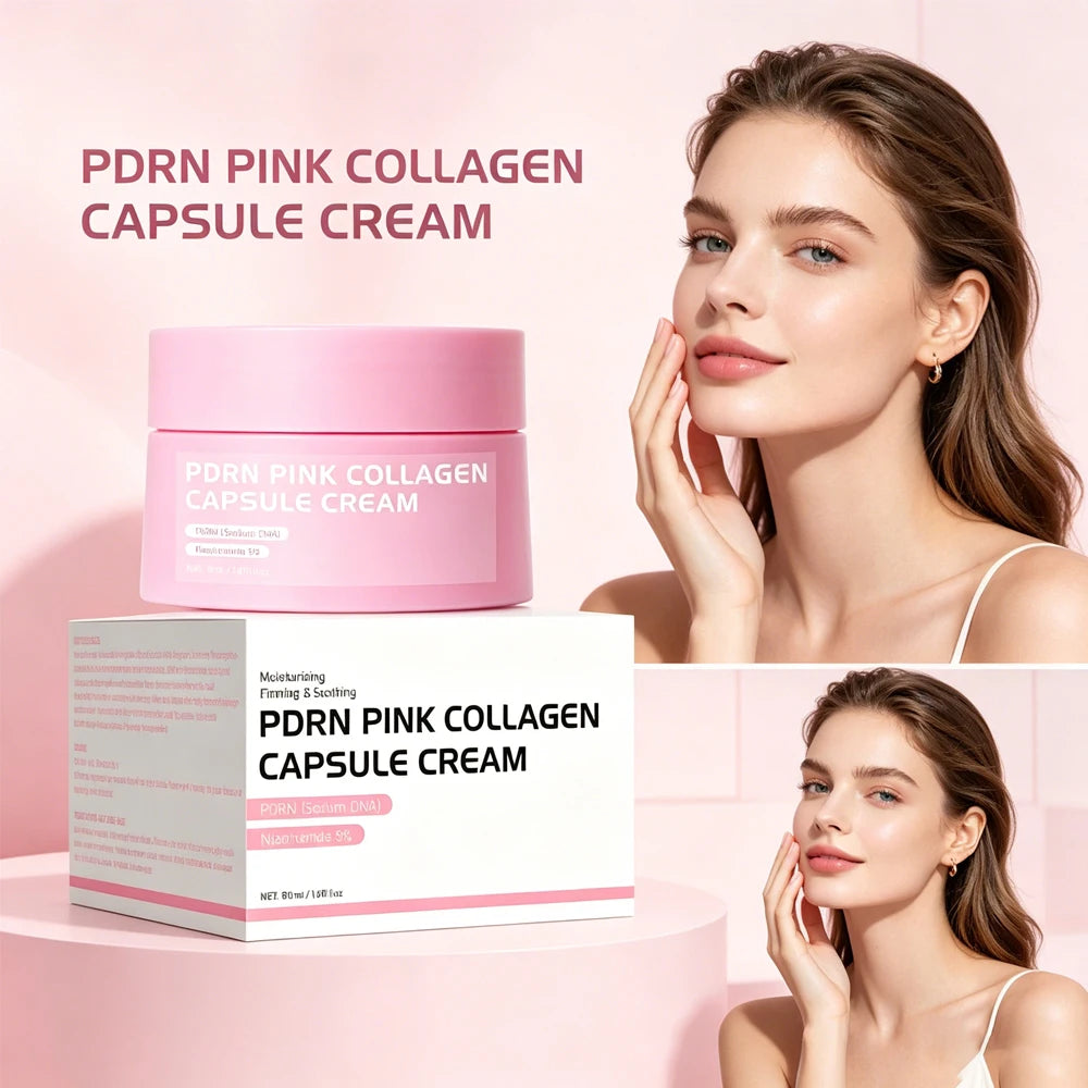 PDRN Pink Collagen Capsule Cream with Salmon, Lightweight Moisturizing Cream, Niacinamide for Uneven Skin Tone, Glow hydration Peaceful Pleasures Health and Wellness