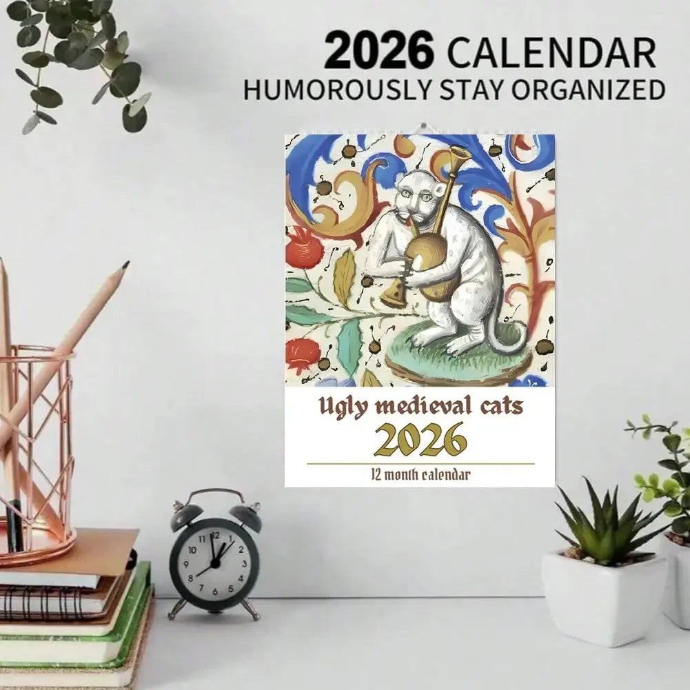 2026 Medieval Cat Mindful Magic Wall Calendar 12 Months Daily Weekly Monthly Agenda Schedule Organizer Planner Home Office Decor Peaceful Pleasures Health and Wellness