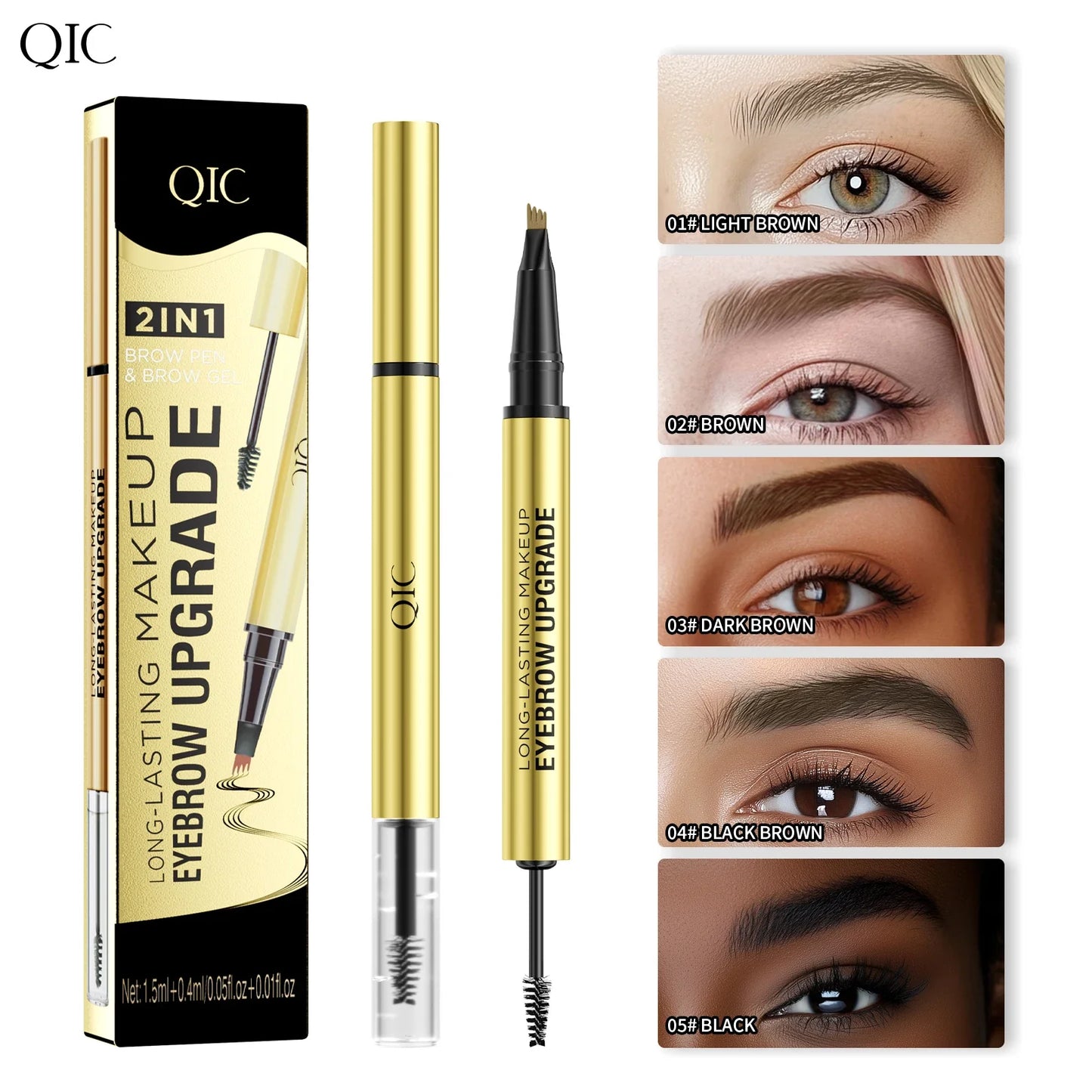 QIC 4-Tip Waterproof Liquid Eyebrow Pen – 5 Colors