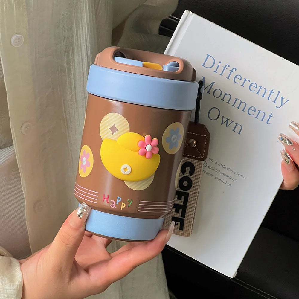 Ceramic Lined Insulated Cup Mini Double Coffee Cups 316 Stainless Steel Student Cups Practical Health Cups Cute Large Capacity Peaceful Pleasures Health and Wellness Coffee Blue2
