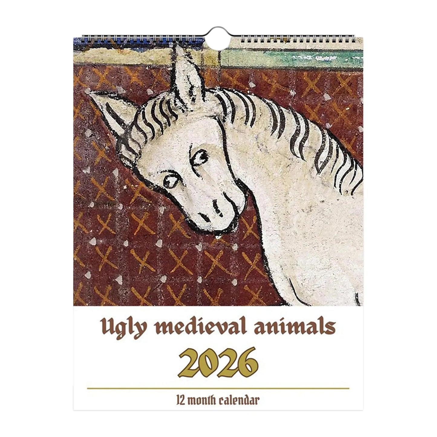 2026 Wall Calendar with Medieval Animal Theme Ugly Style Humorous Illustration Design for Office Home Decor and Gift Use Peaceful Pleasures Health and Wellness A