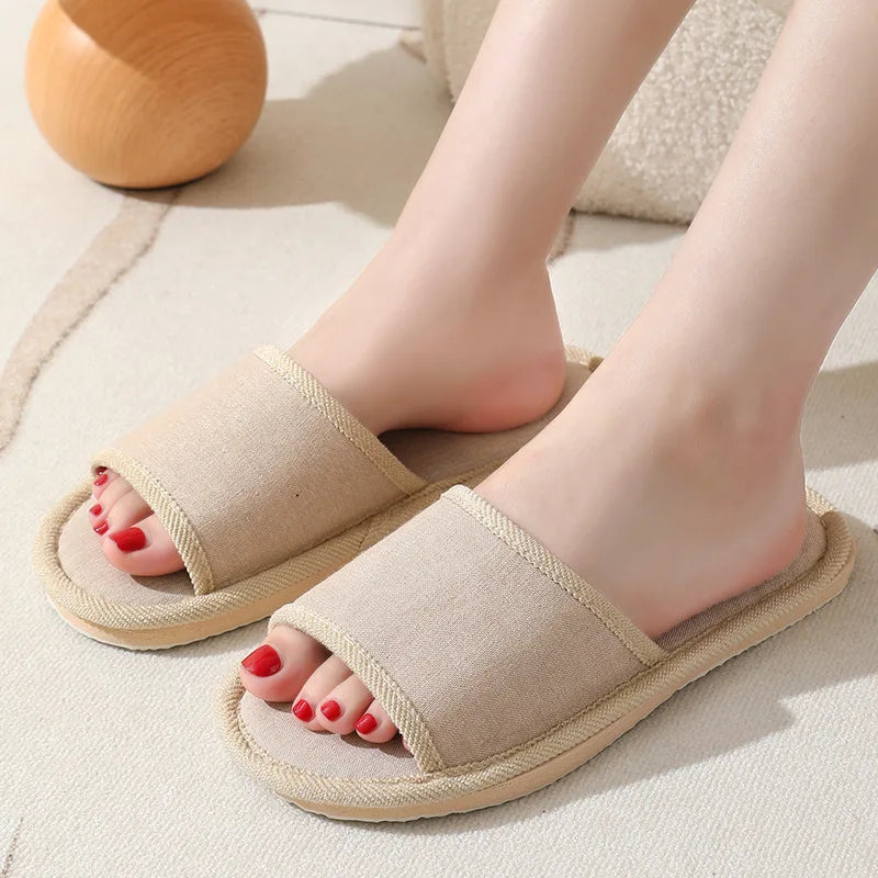 Linen Slippers Unisex Indoor Outdoor Anti-Slip Breathable Flats