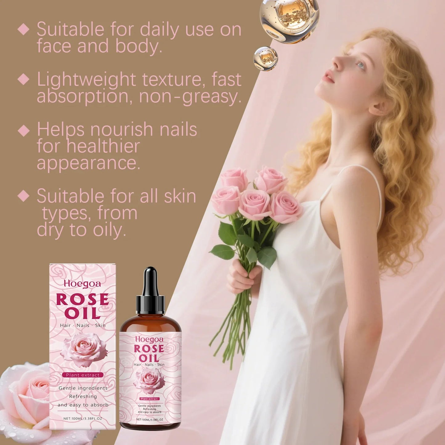HOEGOA Rose Oil Face Serum – Anti-Aging & Brightening 100ml