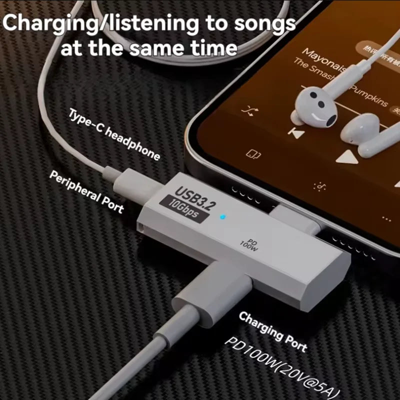 New arrive 2 in 1 Type C OTG Adapter USB C Male to USB-C Female USB 3.2 Splitter 100W PD Fast Charging for Laptop Tablet Peaceful Pleasures Health and Wellness