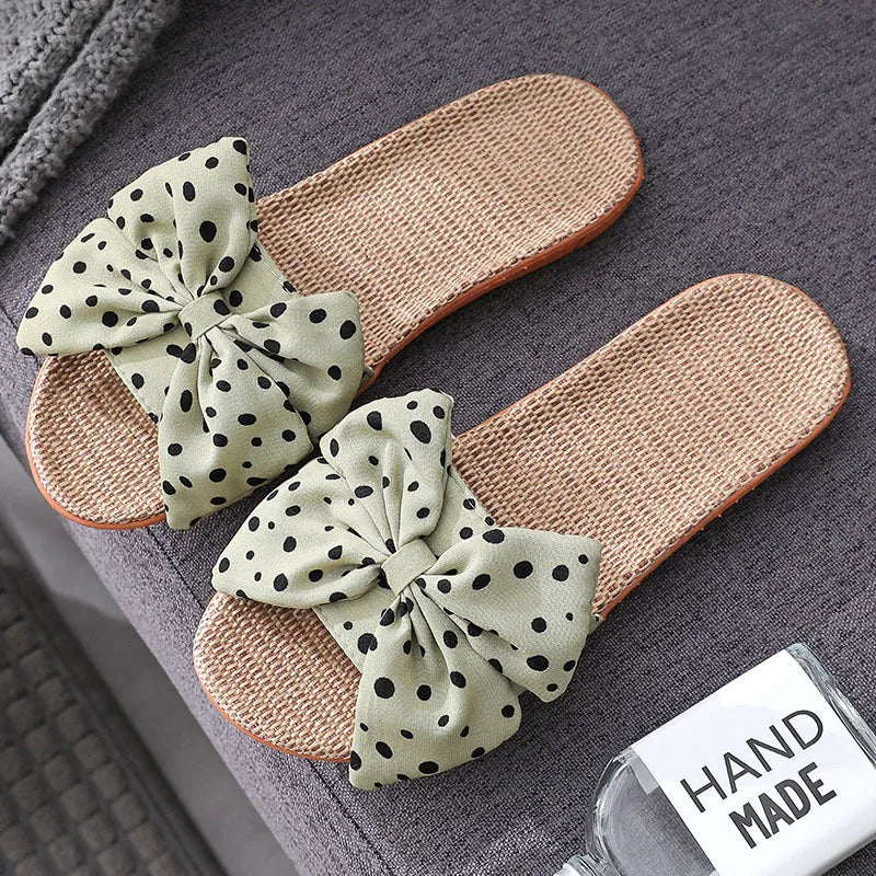 Women's Linen Bow Flip Flops – Bohemian Beach Slippers