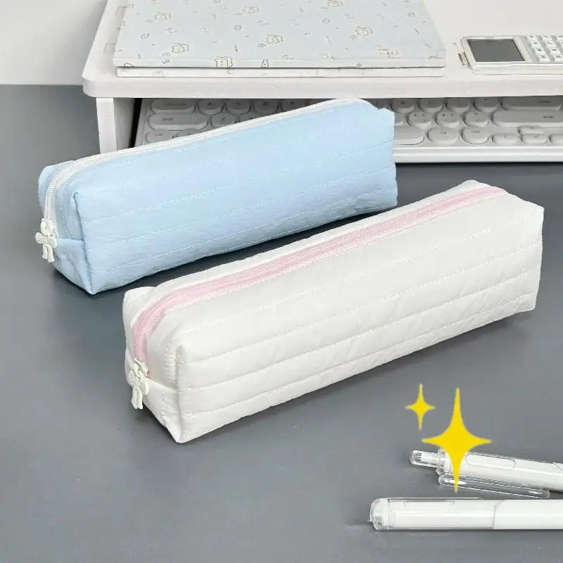 Large Quilted Pencil Case – Polyester Stationery Organizer Pouch