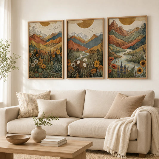 Boho Landscape Canvas Wall Art – Western Mountain Print Décor Canvas Wall Art Peaceful Pleasures Health and Wellness