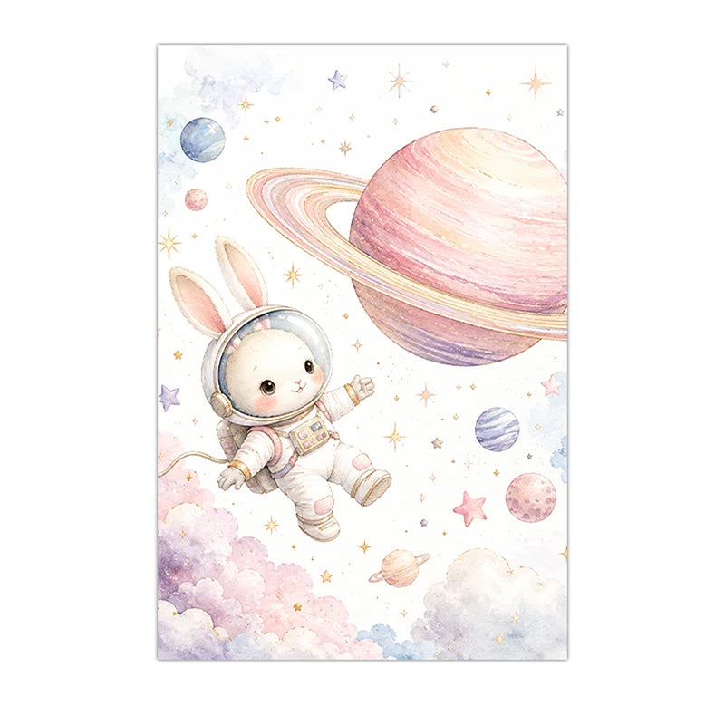 Nursery Wall Art Space Astronaut Animal Poster Print Canvas Painting Moon Planet Rocket Baby Room Wall Decor Peaceful Pleasures Health and Wellness 04 20x25cm No Frame China Mainland