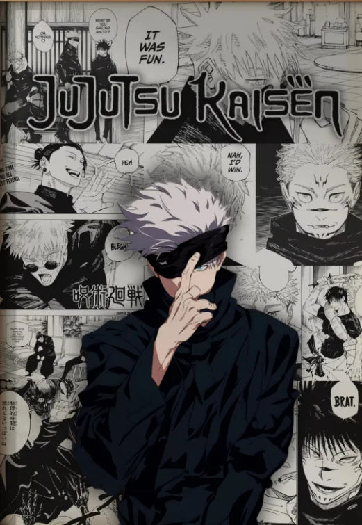 Jujutsu Kaisen Retro Canvas Poster, Japan Anime Figure Itadori Yuji Gojo Satoru Fushiguro Toji Wall Decor for Room Home & Gift Peaceful Pleasures Health and Wellness
