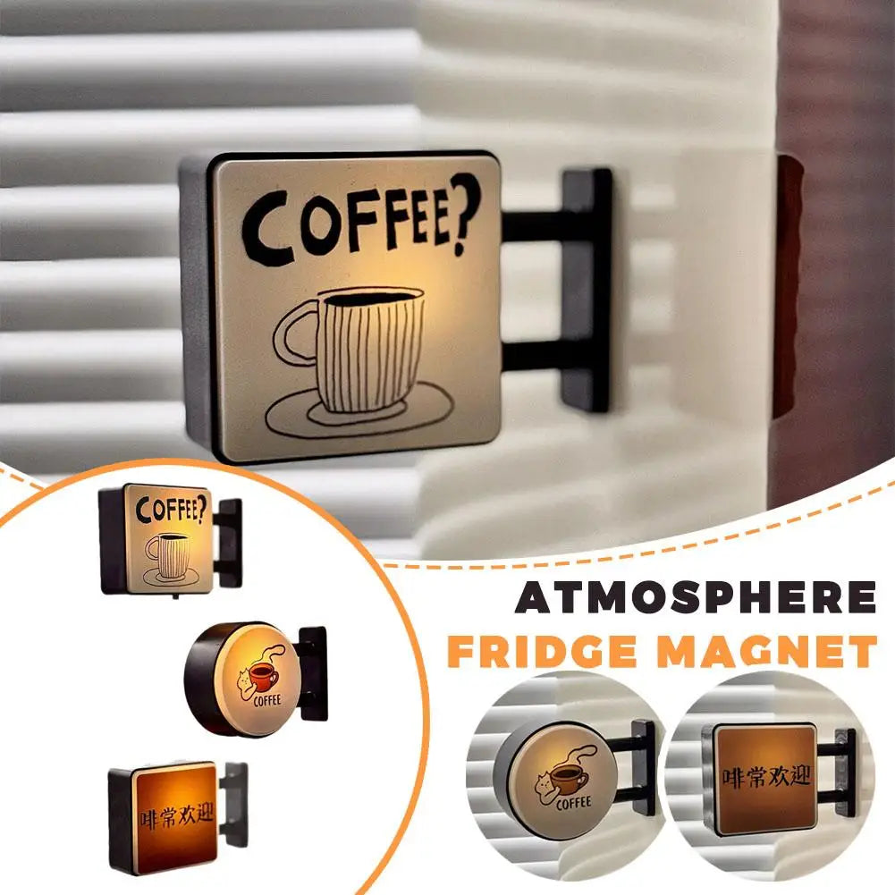 Coffee Corner Suction Lighting Refrigerator Sticker Decoration Creative Magnetic Coffee Light Sign Atmospheric Fridge Magnets Peaceful Pleasures Health and Wellness