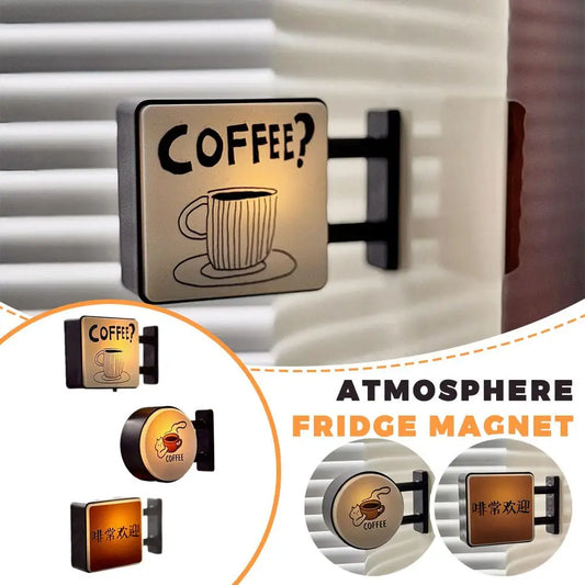 Coffee Corner Suction Lighting Refrigerator Sticker Decoration Creative Magnetic Coffee Light Sign Atmospheric Fridge Magnets Peaceful Pleasures Health and Wellness