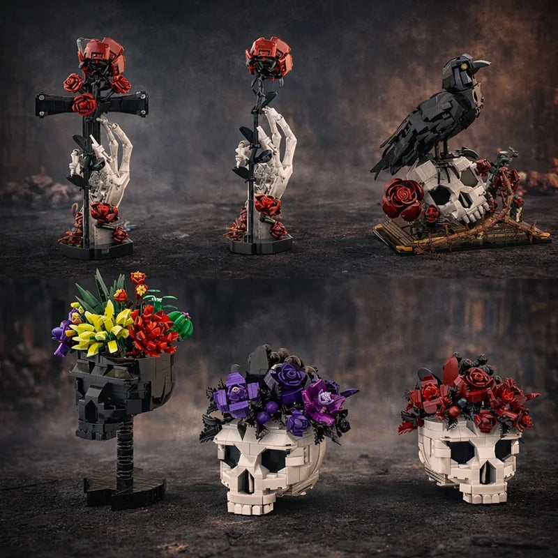 Gothic Skull Rose Bouquet MOC Building Blocks Set | Ages 14+