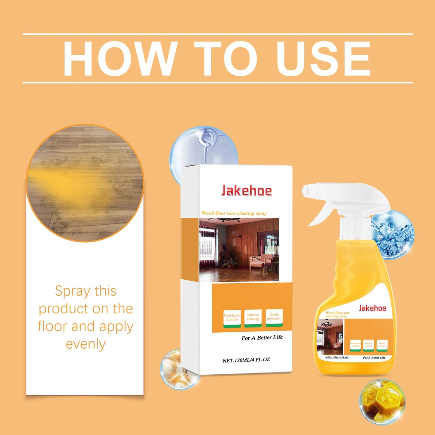 Jakehoe Wood Floor Cleaner Polish Spray with Beeswax 120ml