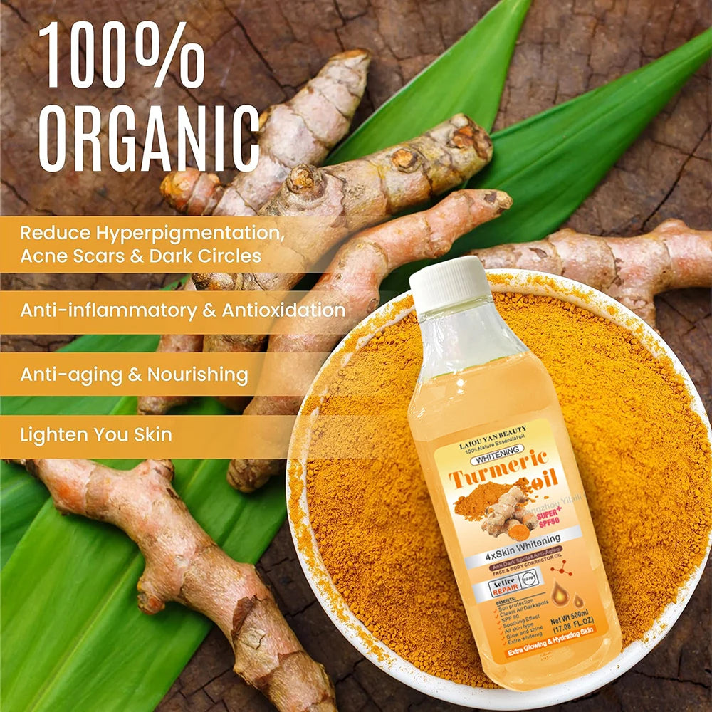 500ml Turmeric Remove Dark Spots Essential Oil for Women Moroccan Ginger Anti Wrinkle Serum Men Whitening Moisturizing Skin Care Peaceful Pleasures Health and Wellness
