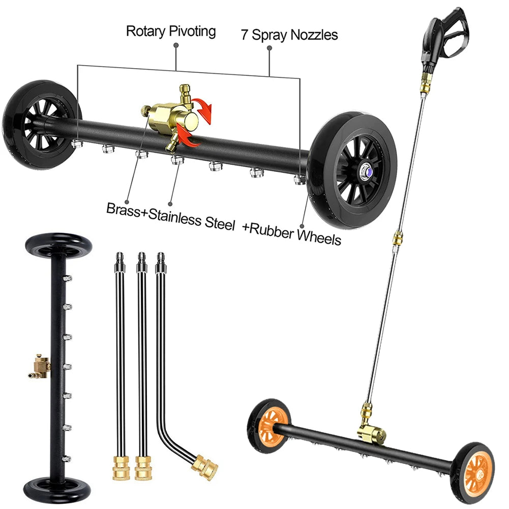 22 Inch High-Pressure Water Broom Extendable 3-Wand Car Chassis High Pressure Washer Car Washing Locomotive Bottom Water Broom Peaceful Pleasures Health and Wellness